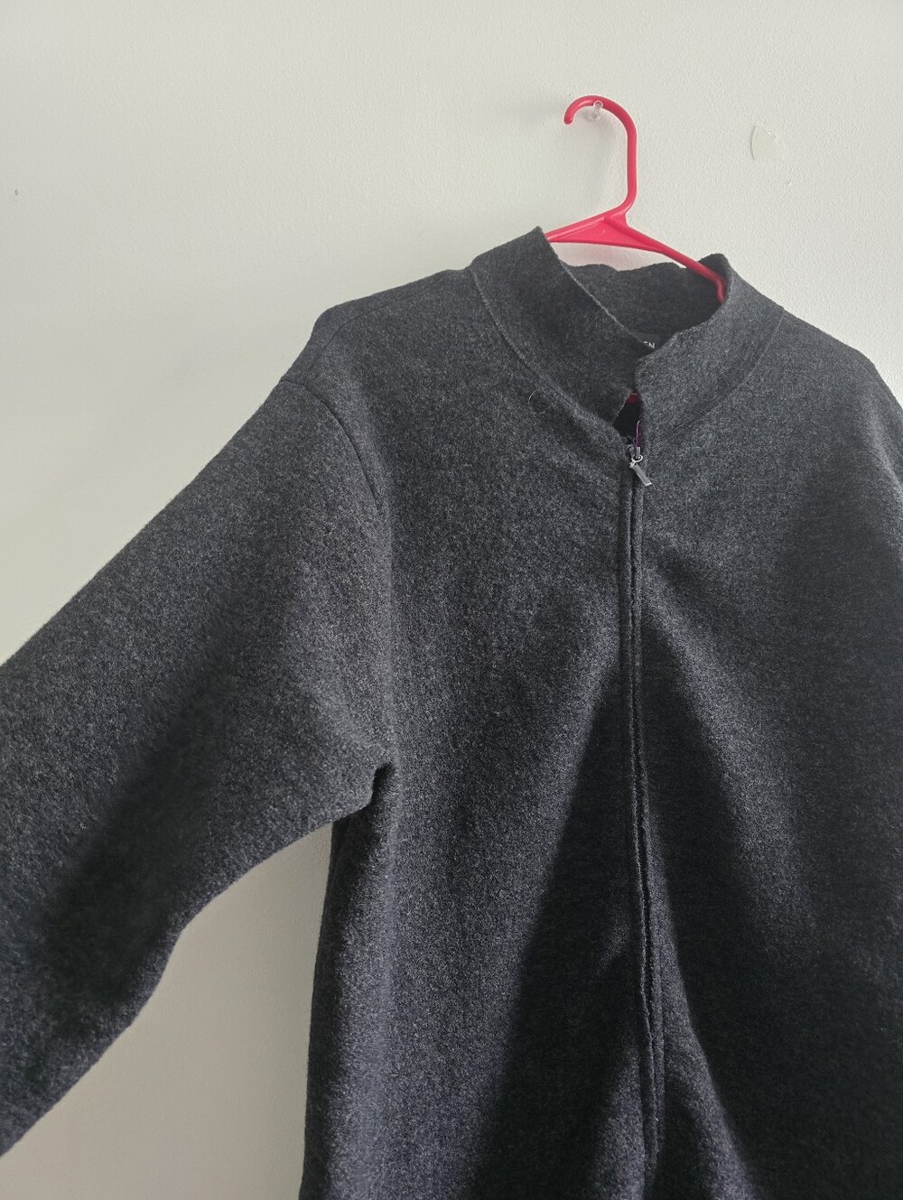 EILEEN FISHER Boiled Wool Full-Zip Stand Collar Long Coat Cardigan Jacket Gray - Picture 10 of 13